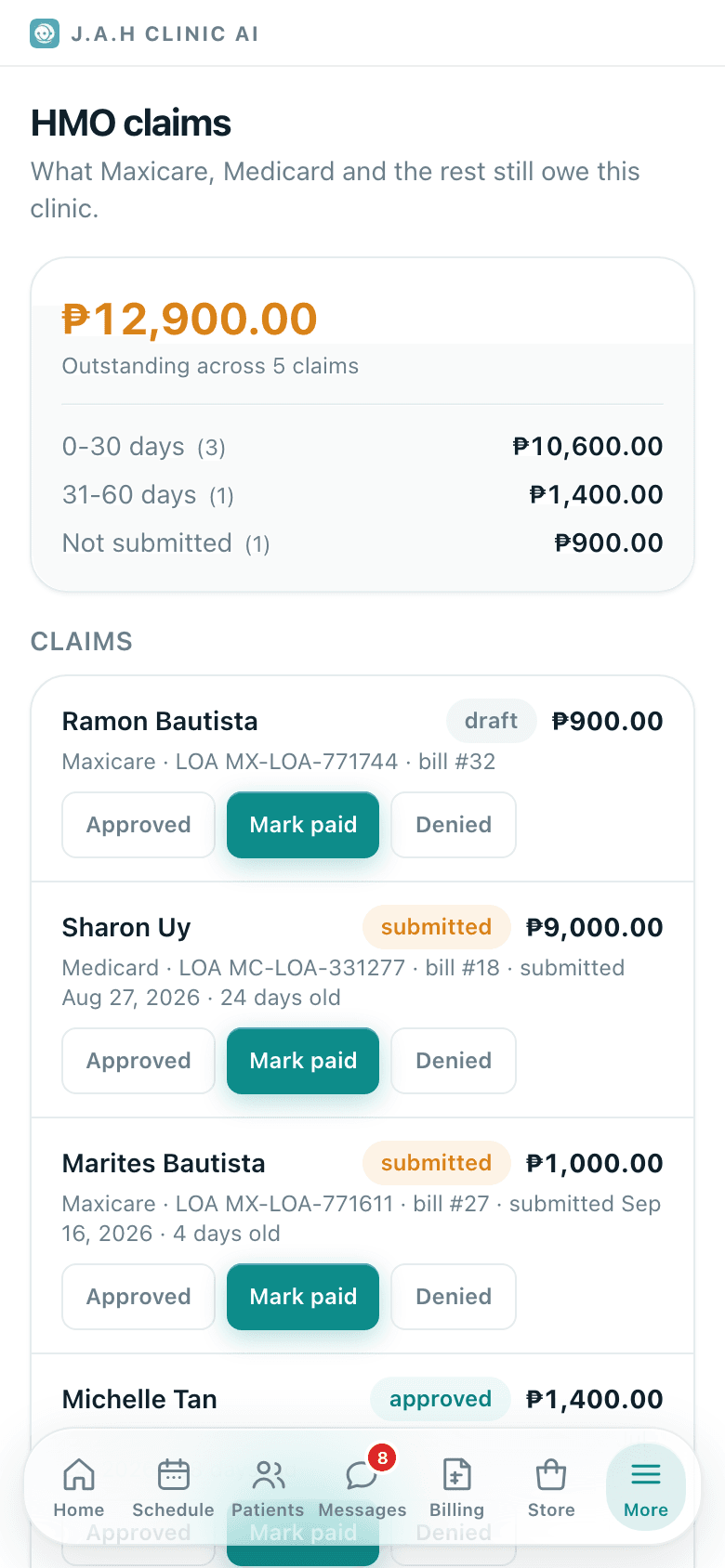 The ageing card and the claims list.