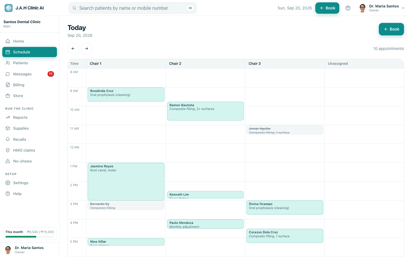 A day on Schedule. Each row carries the buttons that make sense for its status.