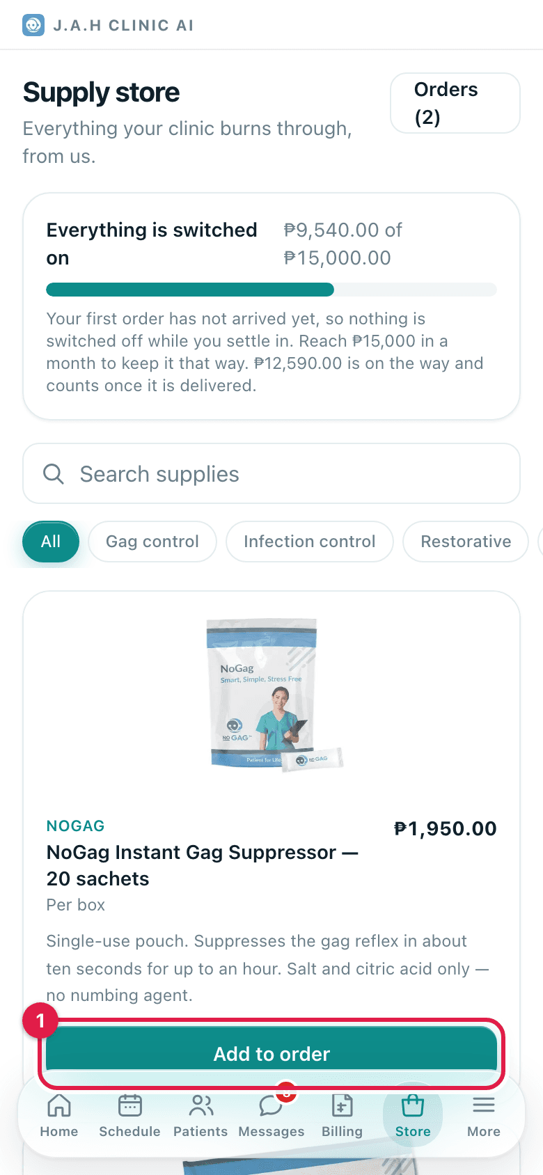 The Store with the meter and the catalogue; the cart page below it.